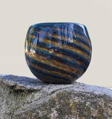 blown glass bowl blue, black, gold