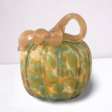 blown glass pumpkin green, white, amber small