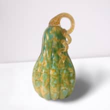 blown glass pumpkin green, white, amber tall