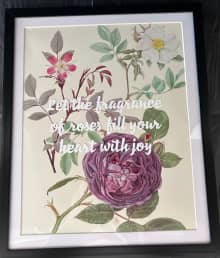 framed image of a purple rose with inspirational quote