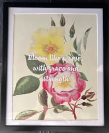 framed image of yellow and red roses with inspirational quote