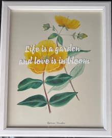 framed image of two yellow narcissus flowers with inspirational quote