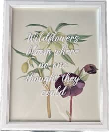 framed image of two wildflowers with inspirational quote