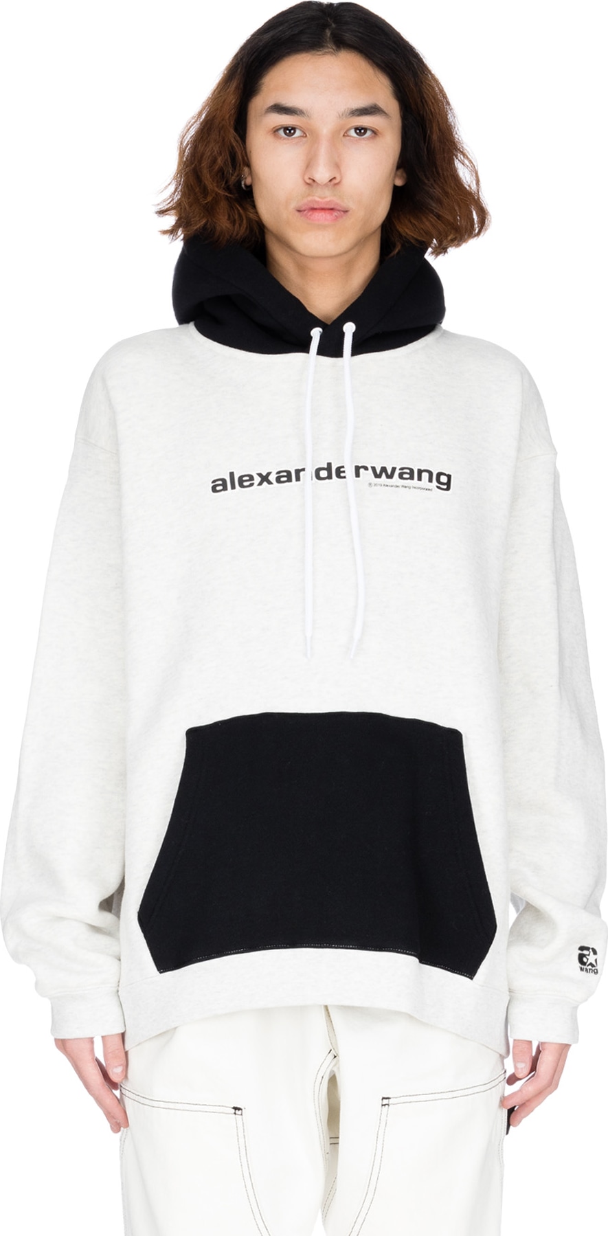 Alexander Wang: Compact Two-Tone Logo Hoodie - Oatmeal | influenceu