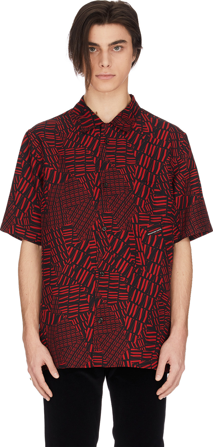 Alexander Wang: Printed Logo Silk Hawaiian Shirt | influenceu