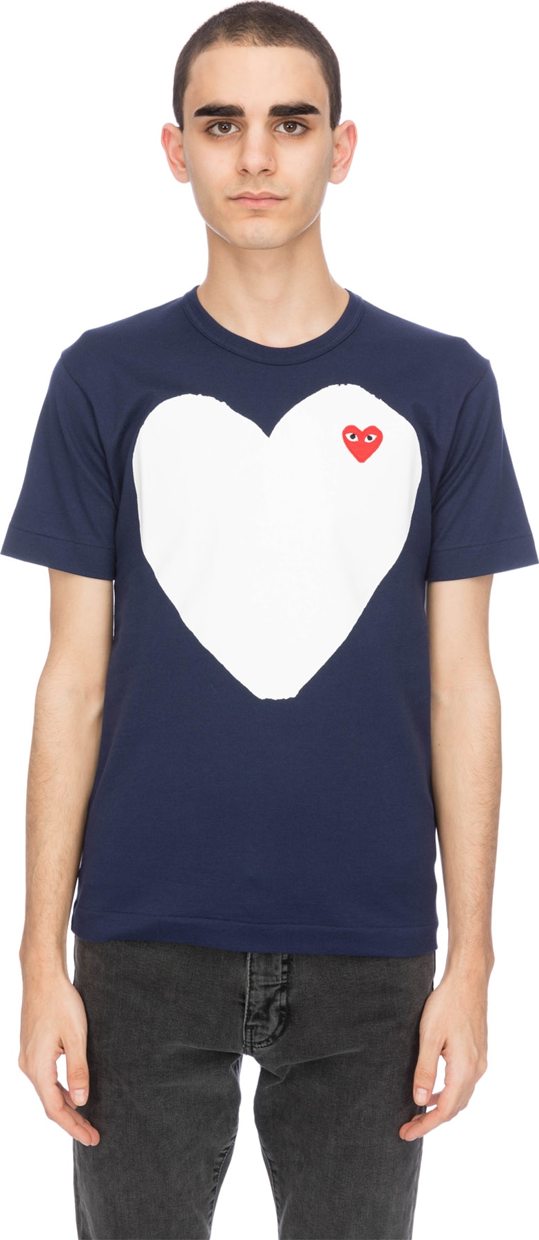 Comme des Garçons Play: Large White Heart Navy T-Shirt - Navy | influenceu