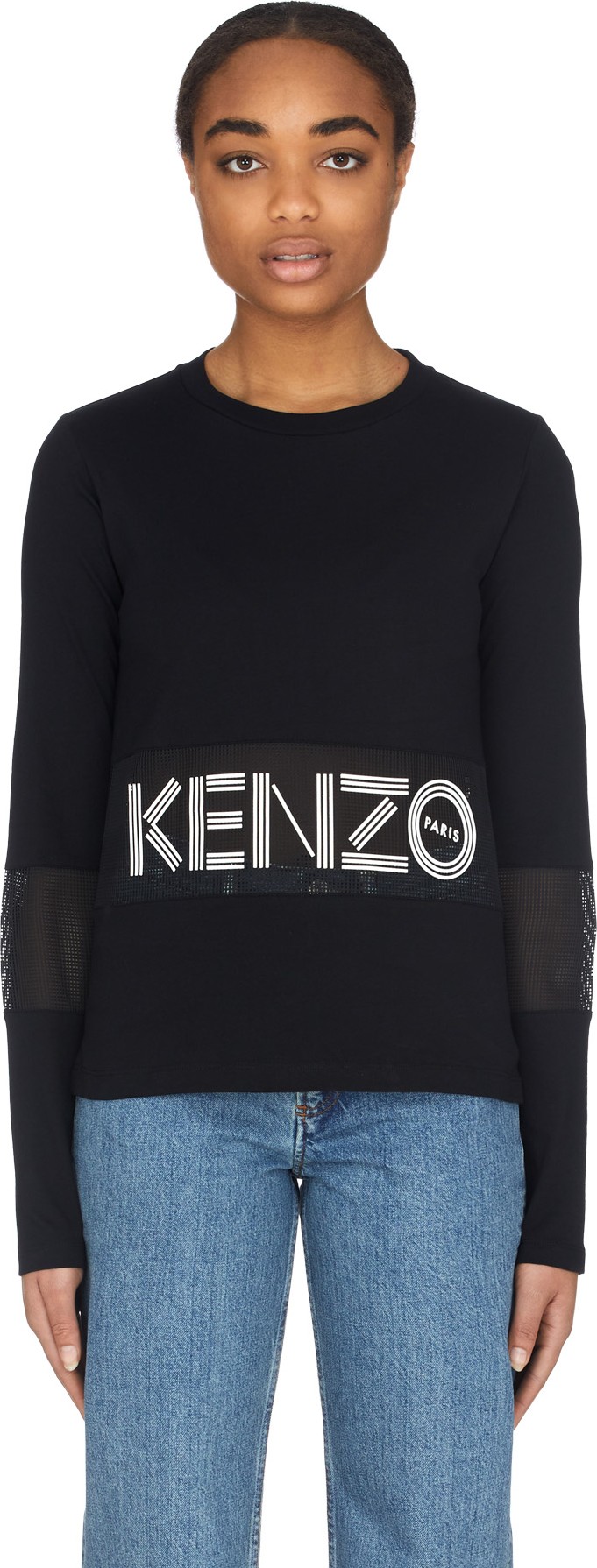 Kenzo: Dual Material Long Sleeve Logo T-Shirt - Black | influenceu