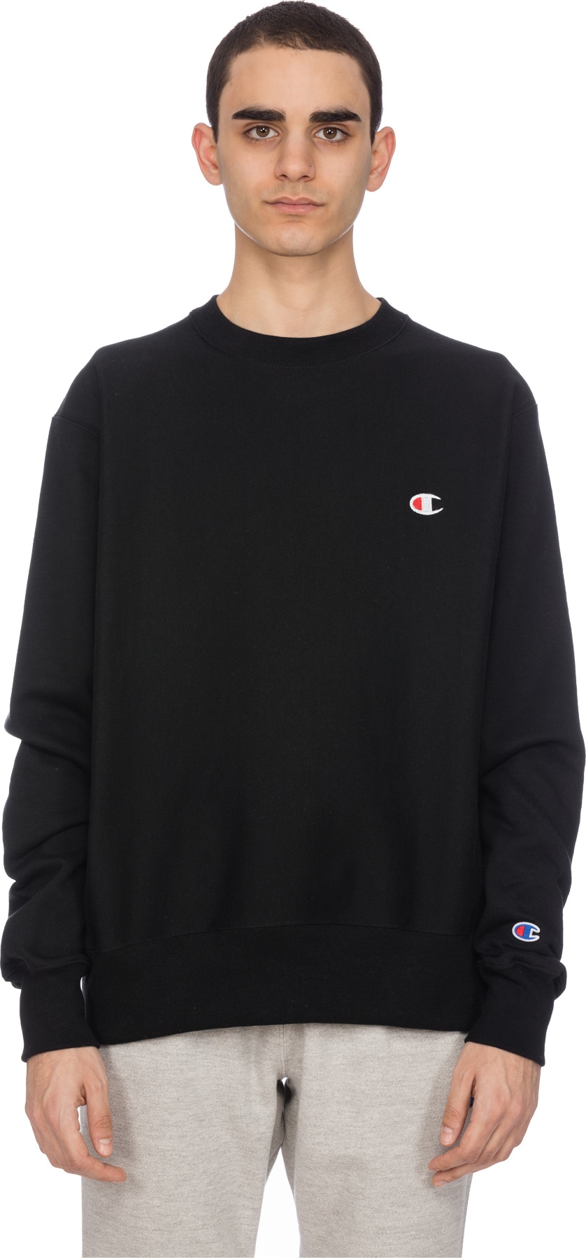 Champion: Reverse Weave 'C' logo Crew Neck Pullover - Black | influenceu