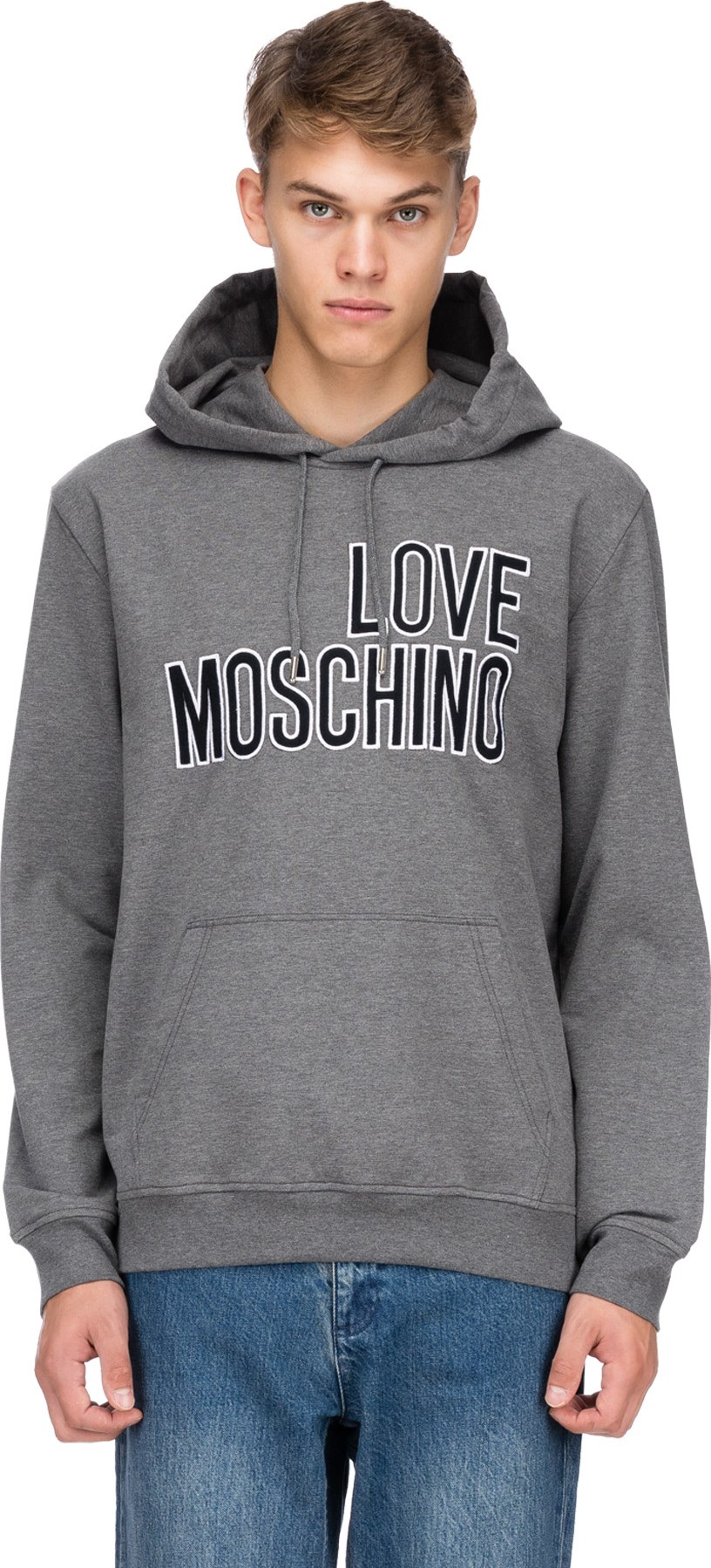 Love Moschino: Felt Logo Hoodie - Grey | influenceu