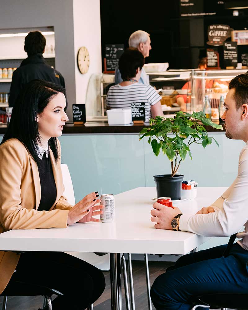 Candidate and interviewer at table