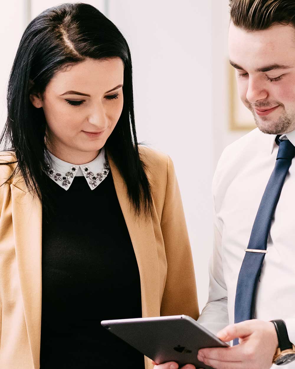 User with tablet and talent pipeline software