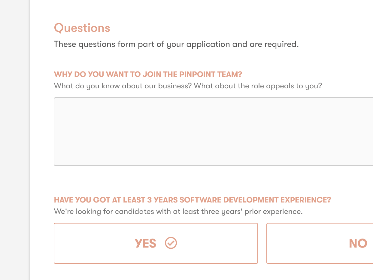 Pinpoint customisable application form screenshot