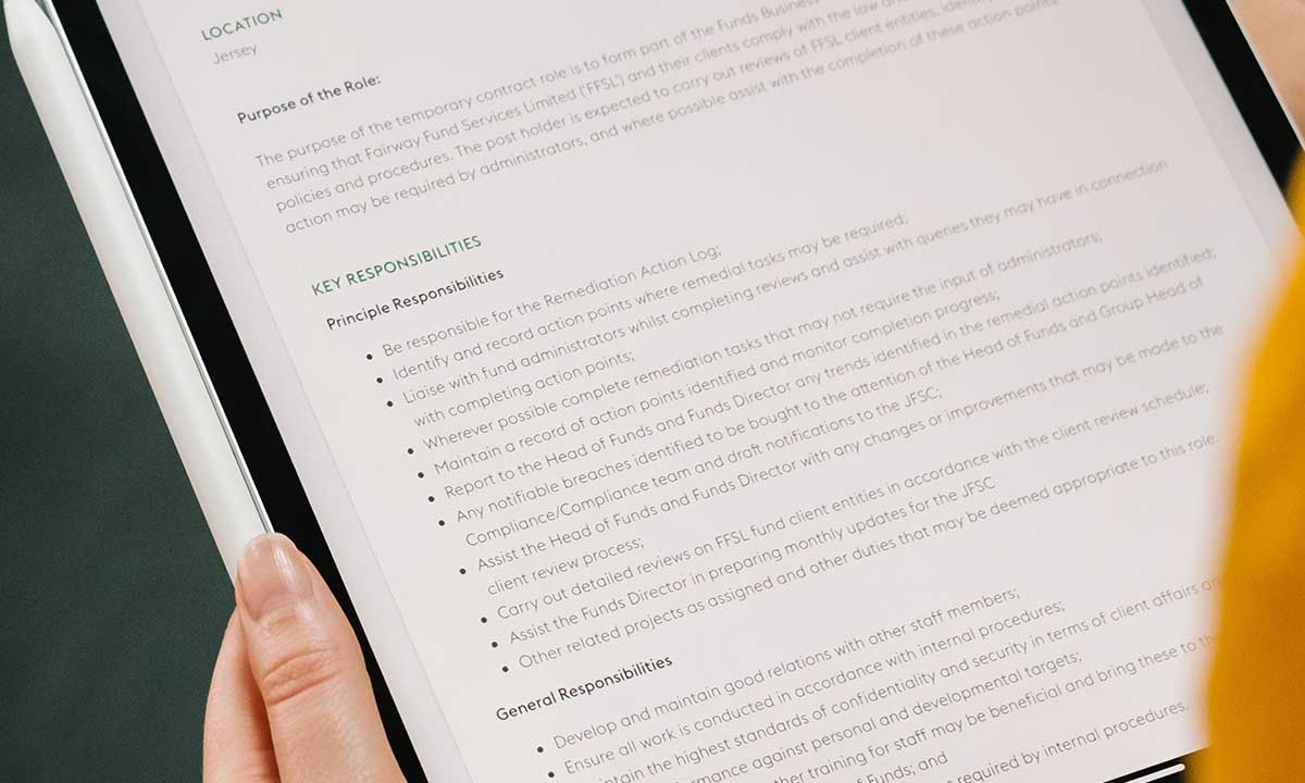 Job Description on Tablet