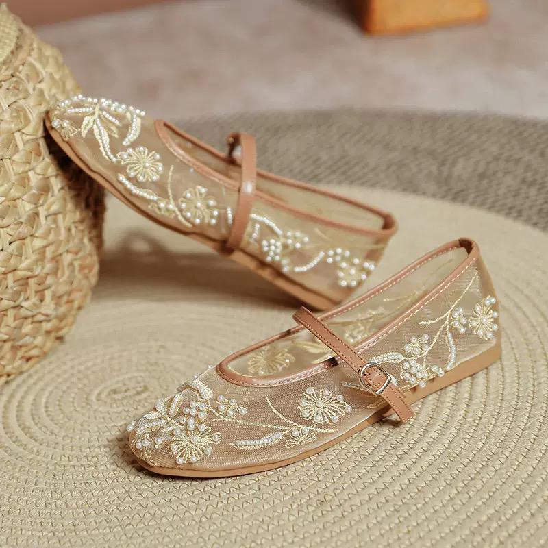 Original Zara Luxe Pearl Blossom Mesh Flats