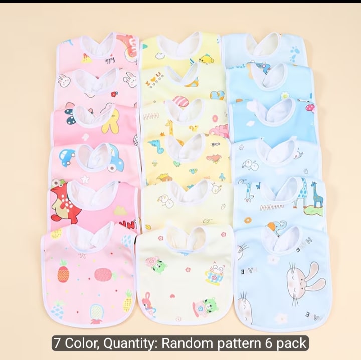 6 Pack Baby Crystal Velvet Bibs – Soft Absorbent Feeding Bib (Random Colours & Patterns)