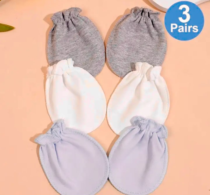 3 Pairs Baby Mittens Set ā Soft Cotton Anti-Scratch Newborn Gloves