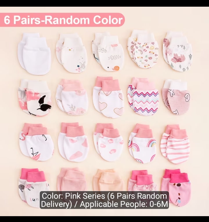 6 Pairs Baby Mittens Set ā Soft Cotton Anti-Scratch Newborn Gloves