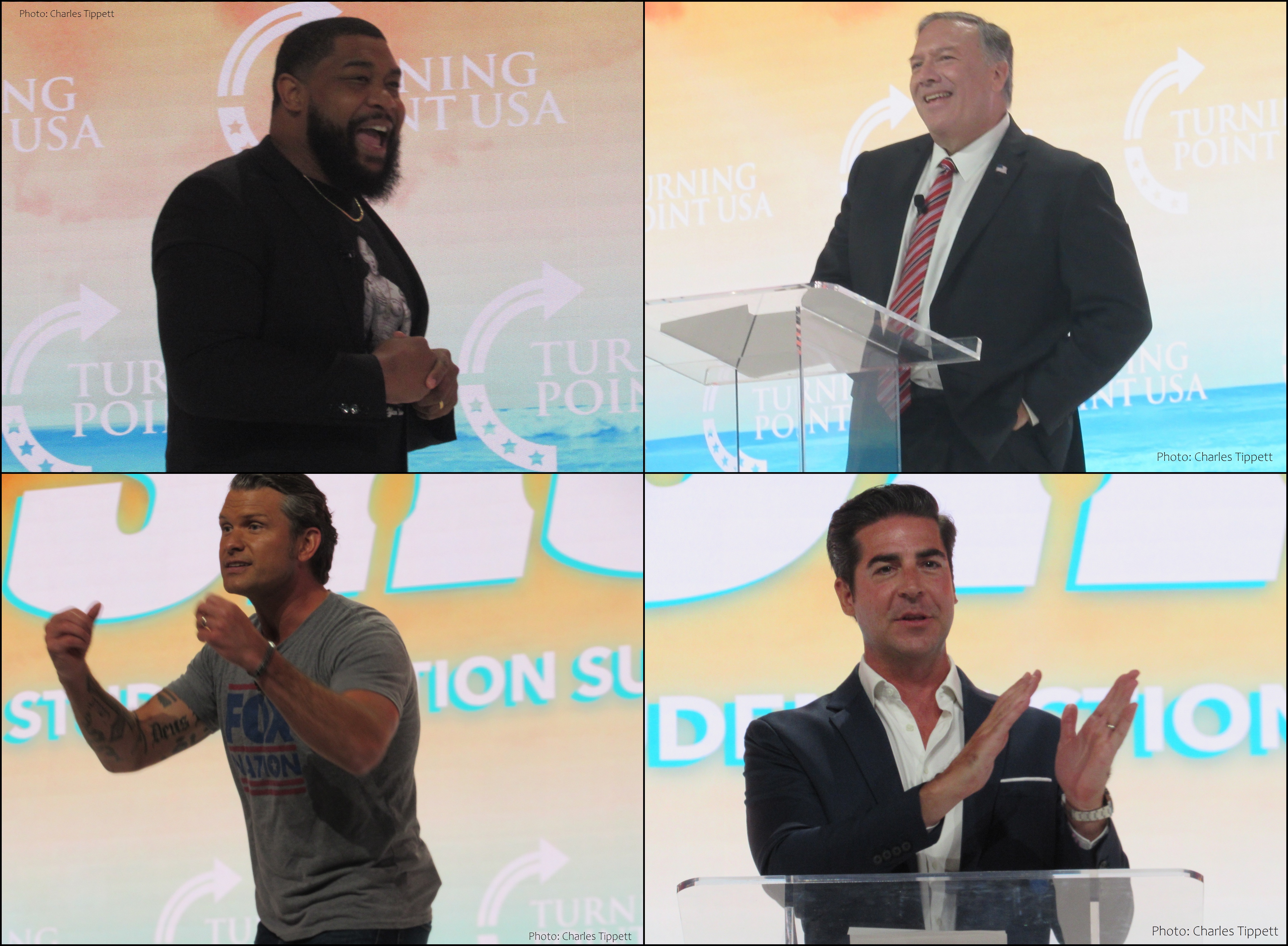 Monday's speakers included Brandon Tatum, Mike Pompeo, Pete Hegseth and Jesse Watters. Monday's speakers included Brandon Tatum, Mike Pompeo, Pete Hegseth and Jesse Watters.