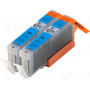 2 Pack Canon CLI-671XL Cyan Compatible High-Yield Ink Cartridges