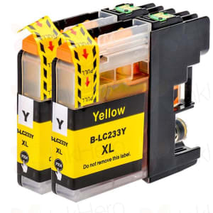 2 Pack Brother LC233 Ink - Yellow Compatible High-Yield Cartridges (Replaces LC231)