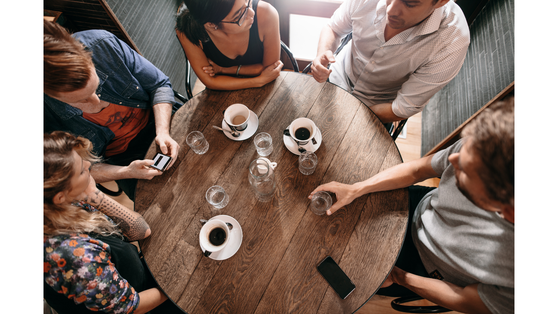 overhead view of business meeting