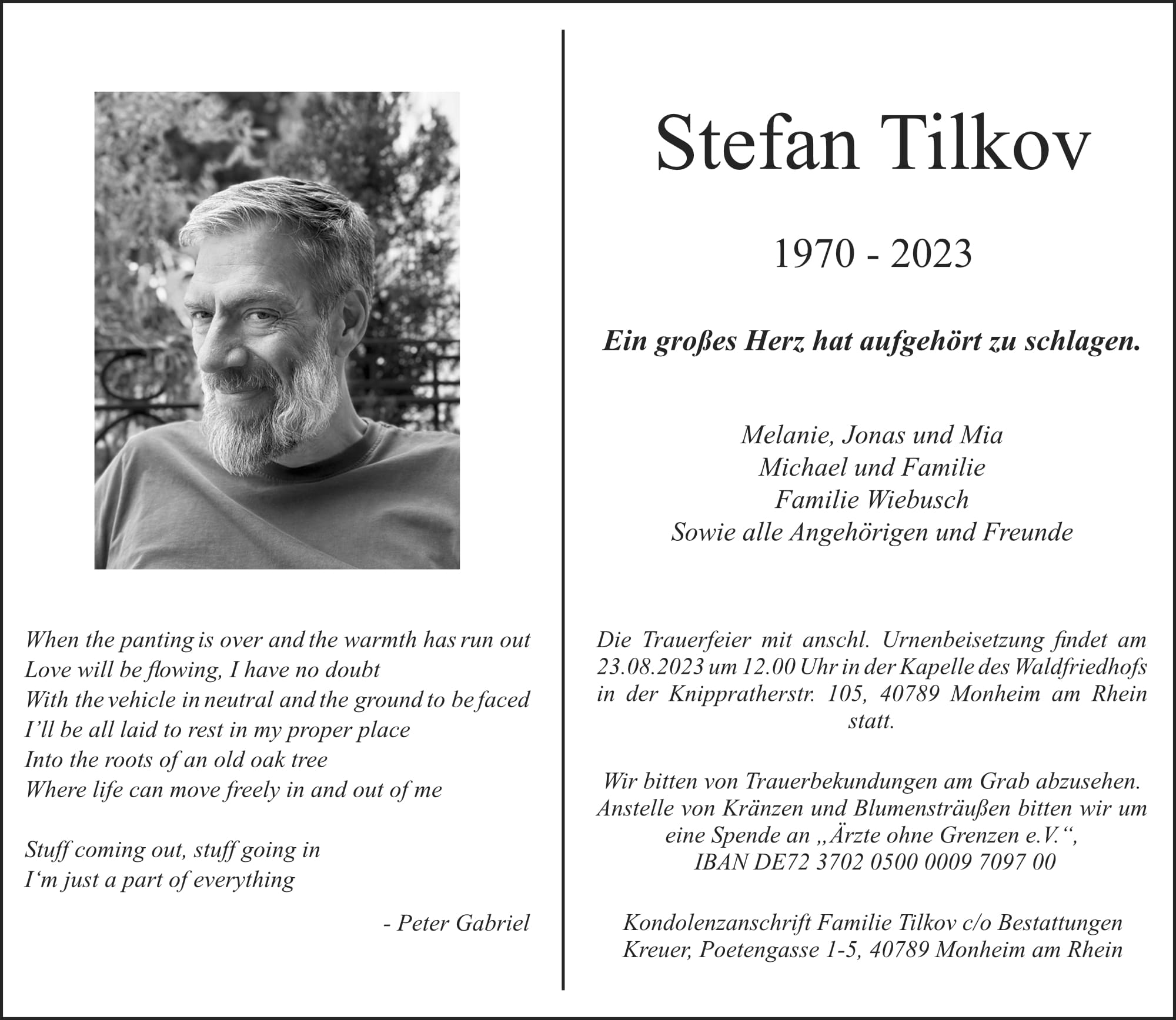 Traueranzeige Stefan Tilkov