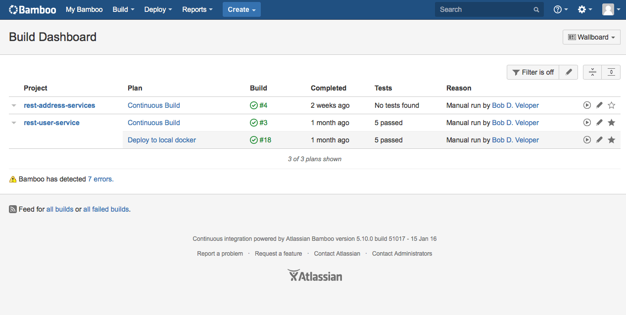 Abb. 1: Das Bamboo-Dashboard zeigt die verschiedenen Build-Pläne