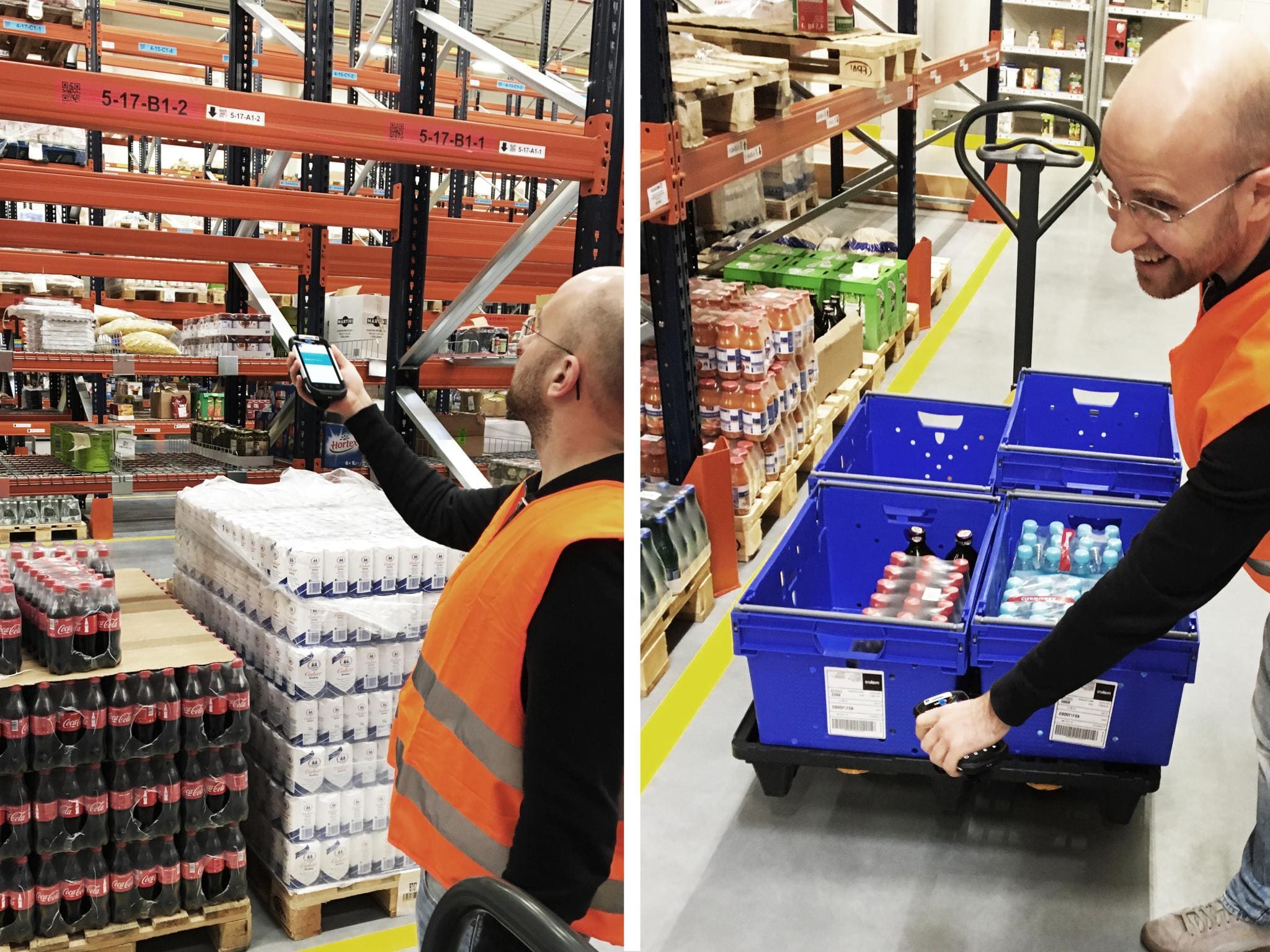 Ein Mitarbeiter scannt Waren mit der Mobile App für Pick & Pack