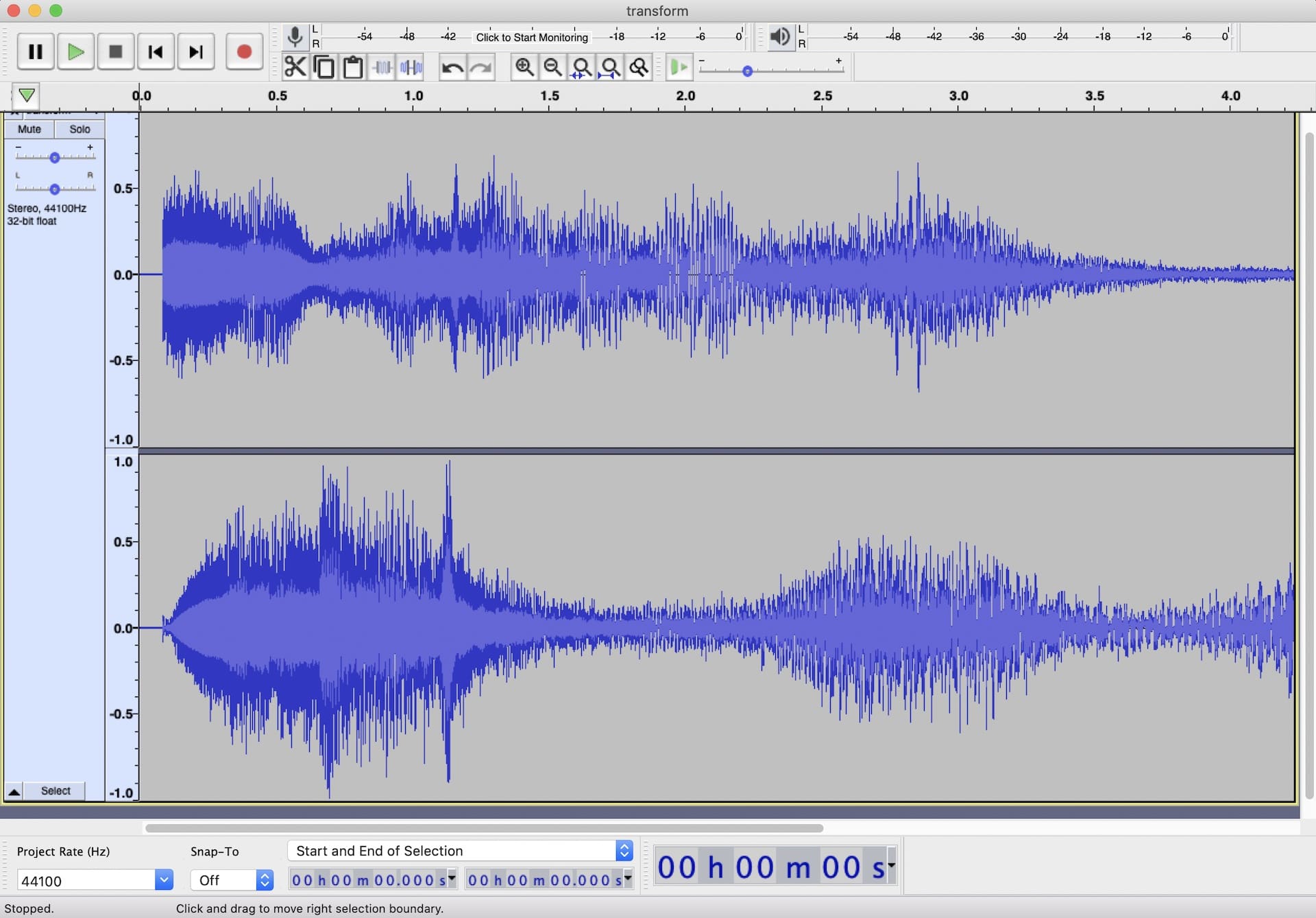 Wave forms of our sound sample – left and right channels