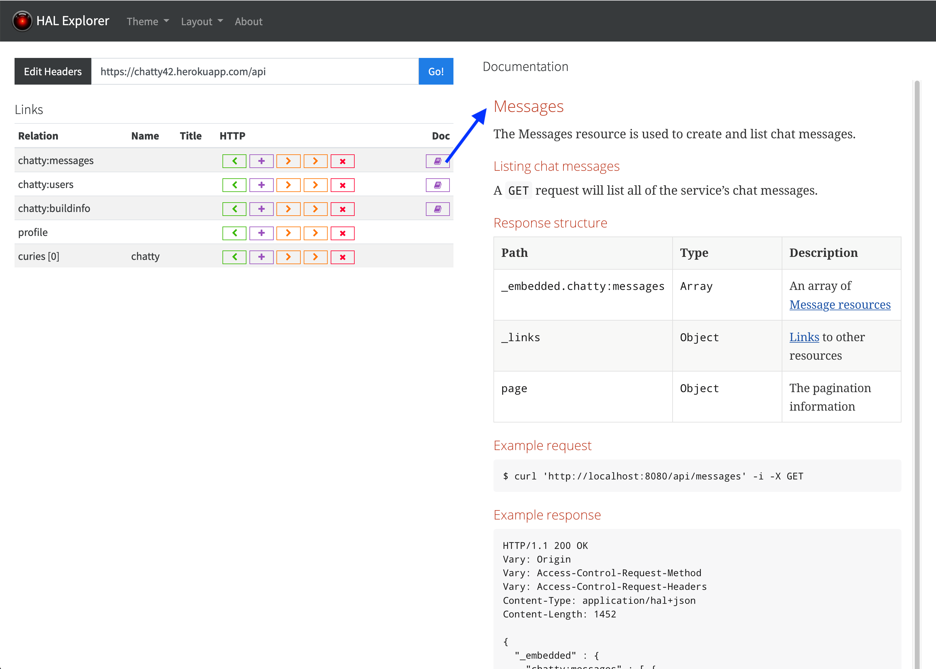 HAL-Explorer (früher HAL-Browser) mit beispielhafter Relations-Dokumentation