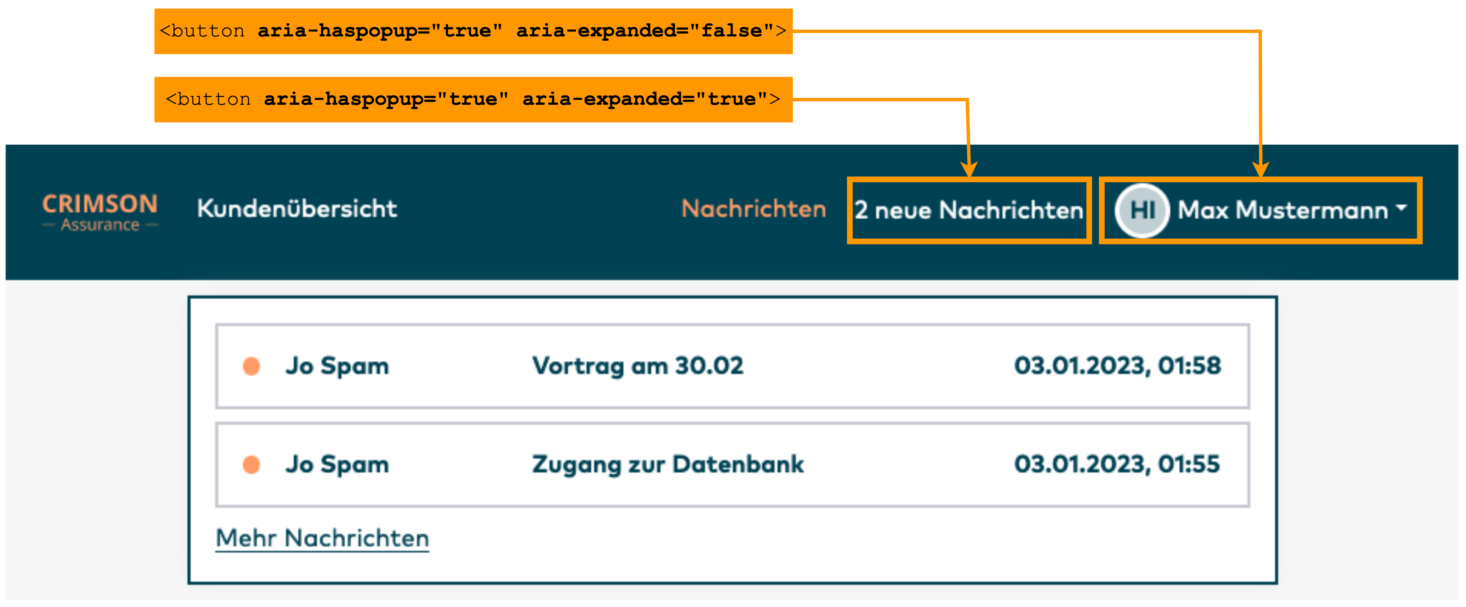 Use of the attributes aria-haspopup=“true” and aria-expanded for pop-up menus.