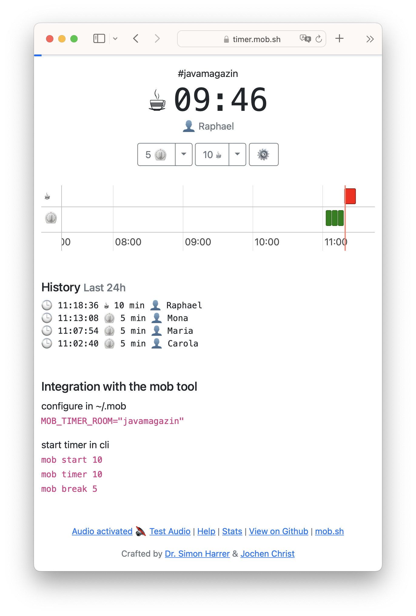 Fig. 4: Screenshot of Mob Timer showing how the time is counted down during a break.