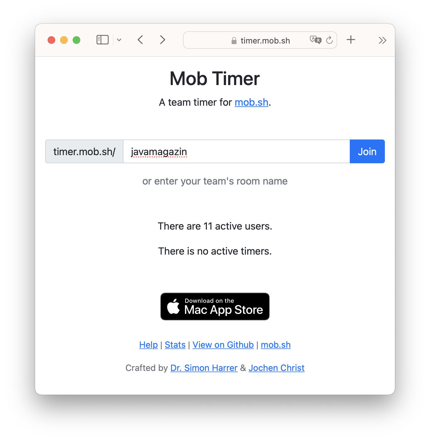 Fig. 2: The Mob Timer start page.