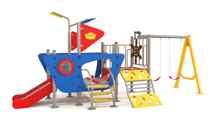 Juego tipo playground en forma de barquito para niños pequeños.