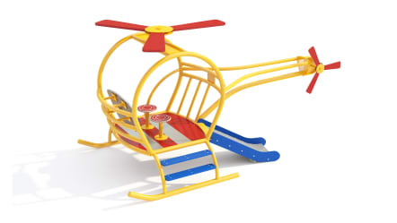 Juego infantil en forma de helicóptero con resbaladilla.