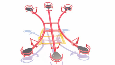 Sube y baja triple con asientos ovalados y respaldo tubular.