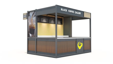 Isla comercial fast food con personalización a Black Coffee.