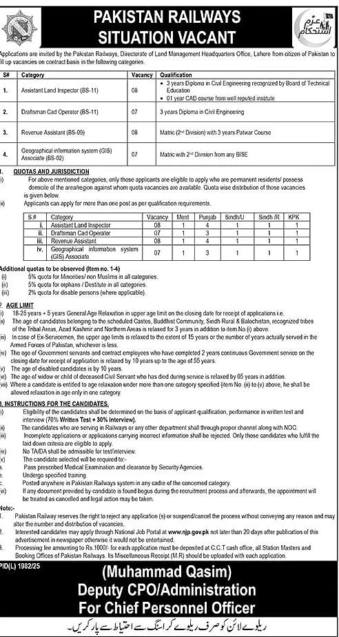 pakistan railways job advertisement, railway vacancy notification