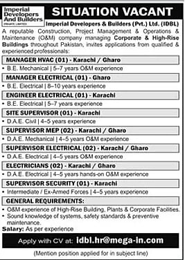 imperial developers builders job advertisement karachi gharo