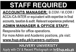 hajvery university staff required job advertisement