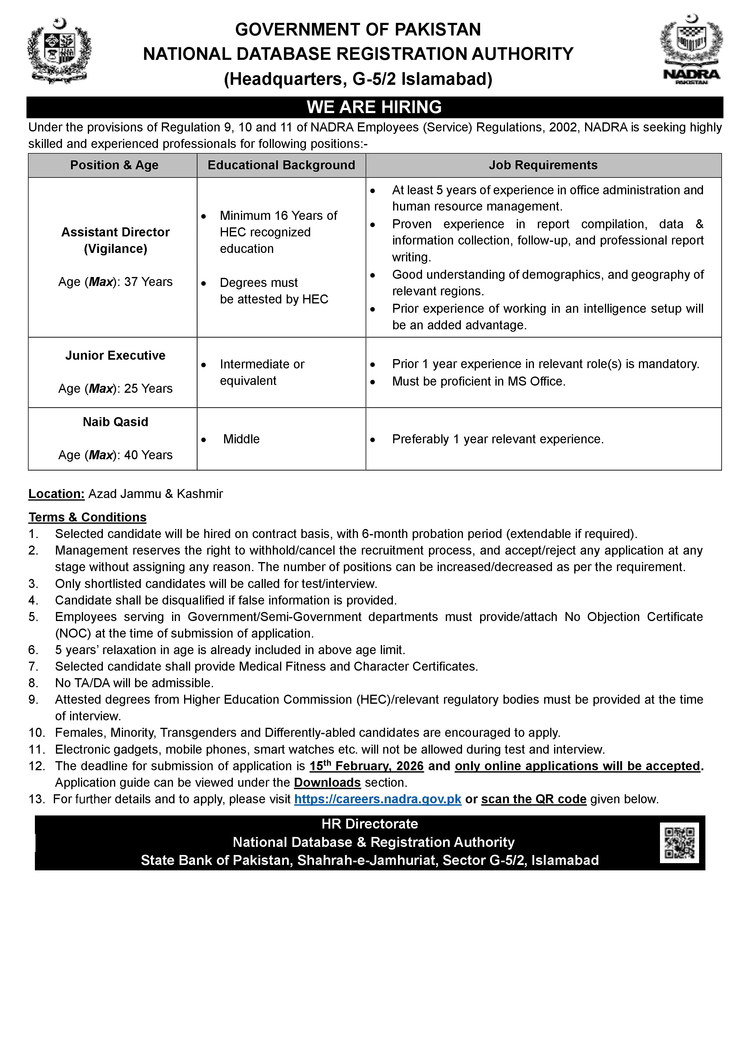 nadra job advertisement, nadra recruitment 2026