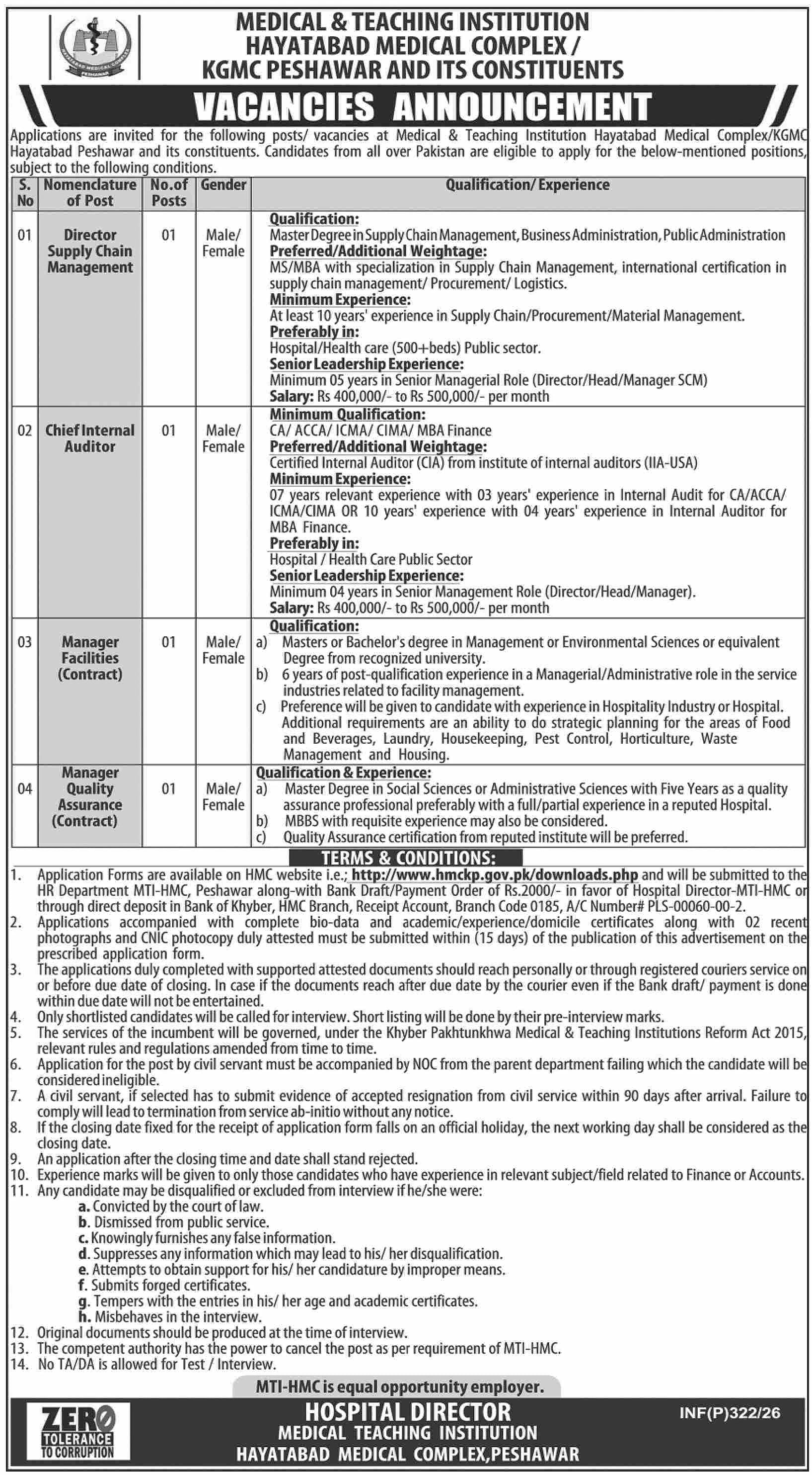 Hayatabad Medical Complex KGMC Peshawar vacancies announcement advertisement