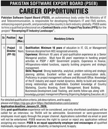 pseb project director job advertisement 2026, pakistan software export board vacancy