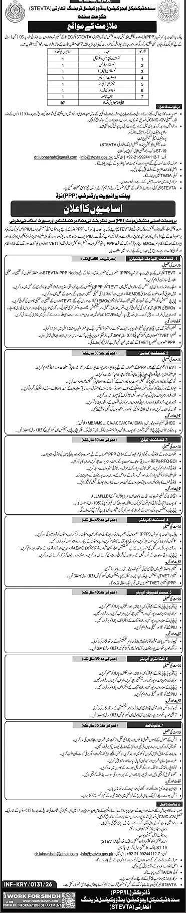 STEVTA vacancy advertisement 2026, Karachi government jobs