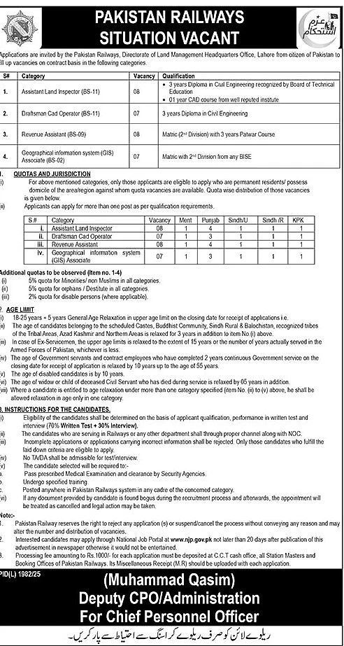 pakistan railways job advertisement, railway vacancy notification
