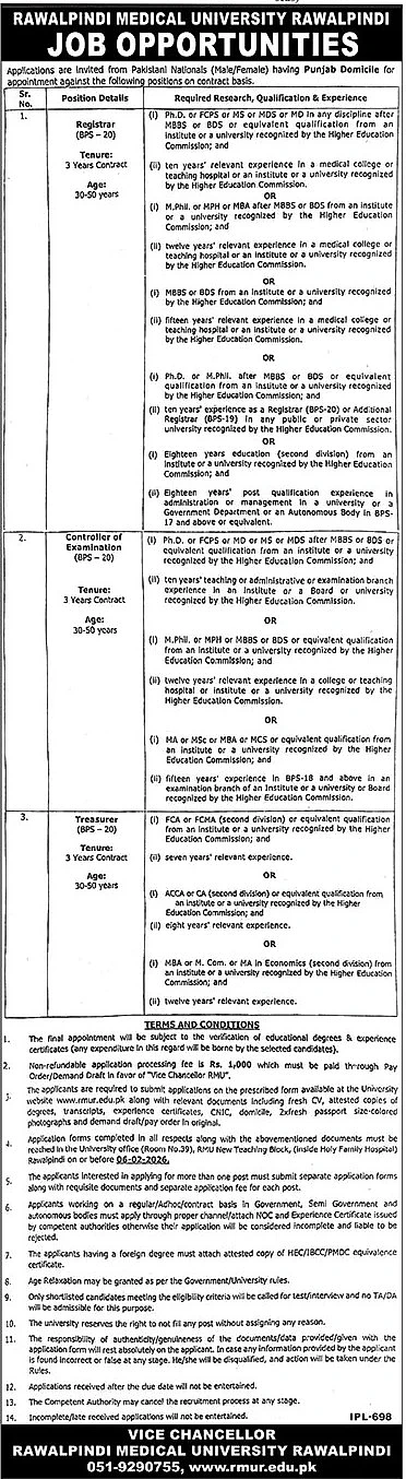 rawalpindi medical university job advertisement, government sector careers