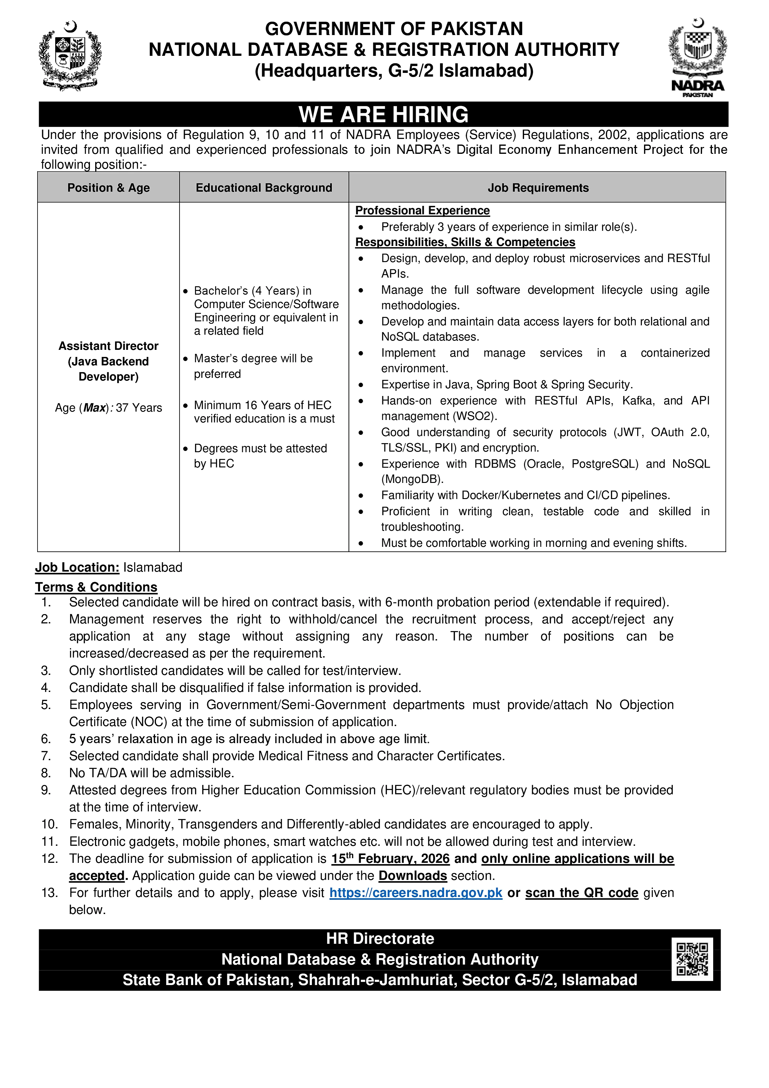 nadra jobs 2026, NADRA Assistant Director vacancy