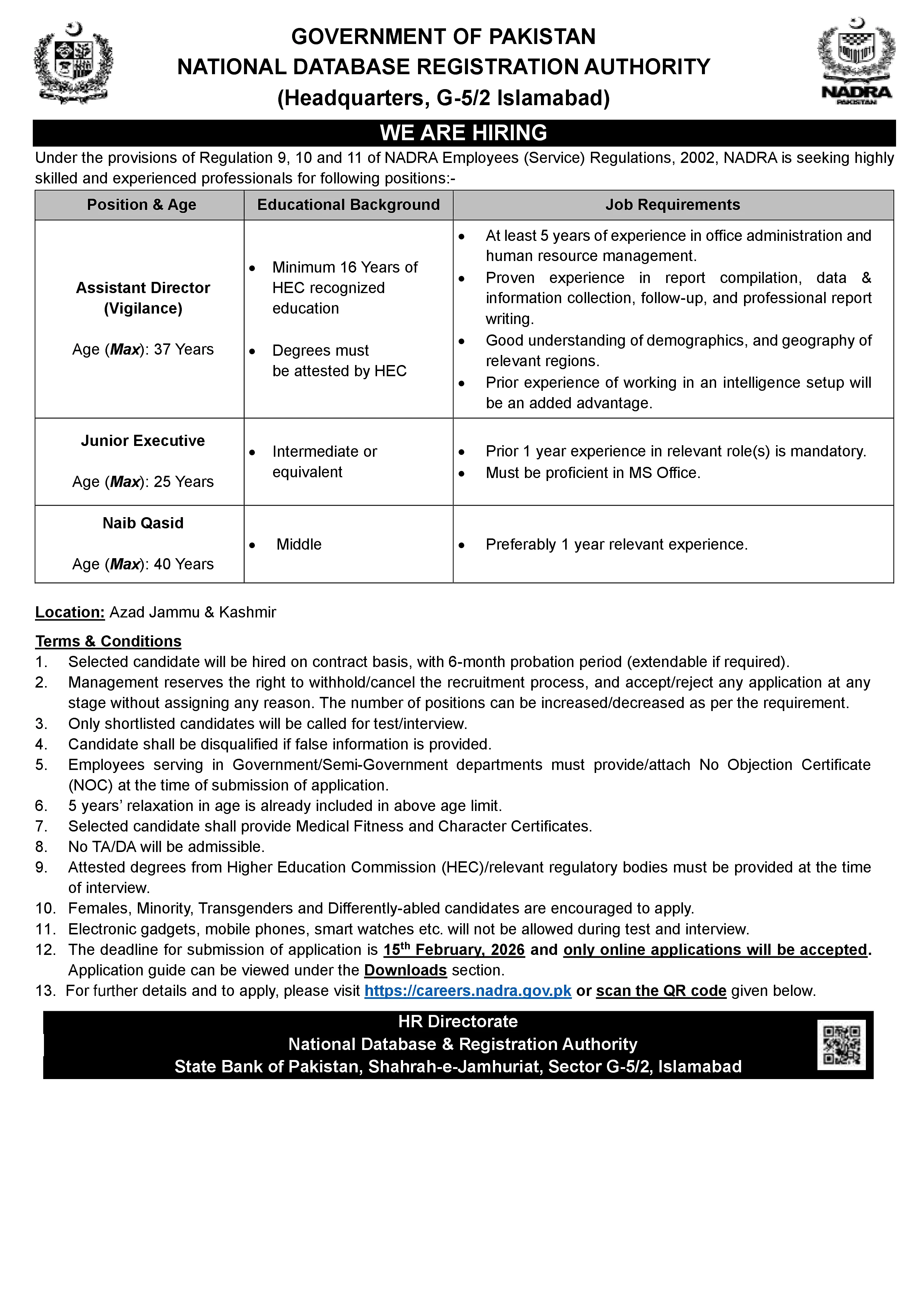 nadra job advertisement, nadra recruitment 2026