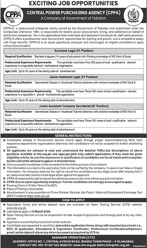 CPPA recruitment, legal positions