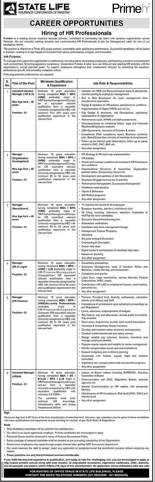 state life insurance corporation vacancy advertisement karachi